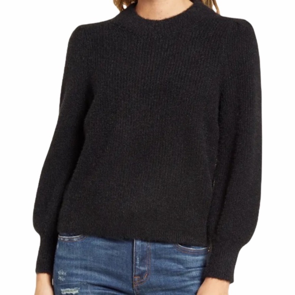 Madewell Eaton Puff Sleeve Pullover Sweater Women's Size XS Charcoal Black